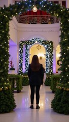 A festive Christmas or New Year setting with traditional decorations lights trees snow