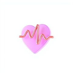 Neon heart with ECG line in vibrant style Love Health Medical Cardiology Pulse Vitality on gradient pink background with space