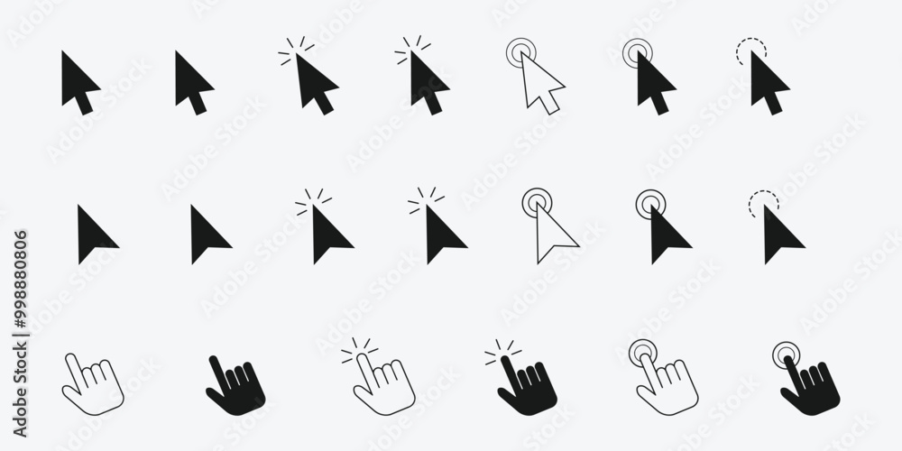 Fototapete Computer mouse click cursor gray arrow icons set and loading icons. Cursor icon. Vector illustration. Mouse click cursor collection. Click icon vector set. Cursor pointer clicking symbol collection.