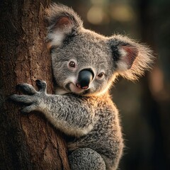 Obraz premium A koala in a tree with widened eyes
