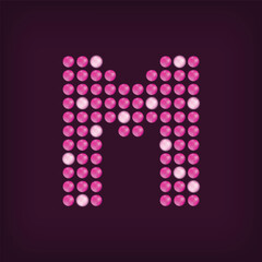 Unique led dot letter M design. LED glowing letters font. Decorative cinema text vector.