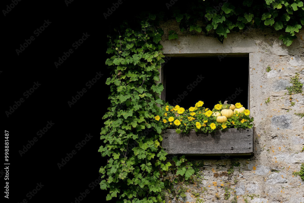 Poster a window with a flower box in front of it