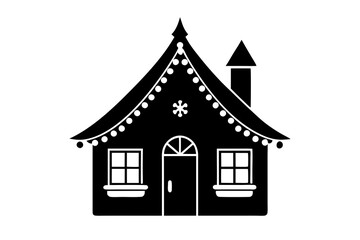 christmas house with garland illustration isolated