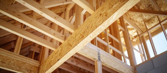 Wooden Beams in a New House Under Construction