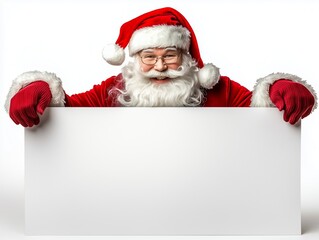 Naklejka premium Santa Claus holding a blank sign with a cheerful expression, ready for holiday messages