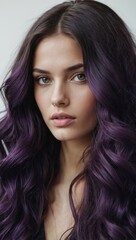 Fototapeta premium Woman with Purple Hair and Neutral Expression