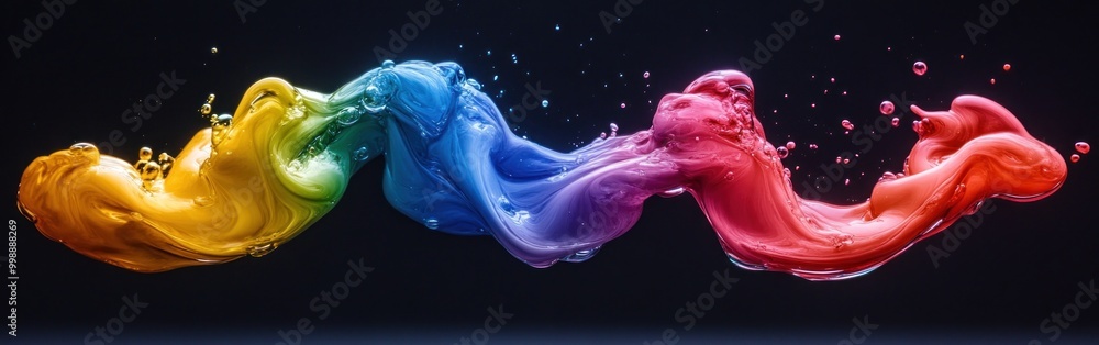 Poster vibrant liquid colors swirl together, creating a striking visual display in a dark setting