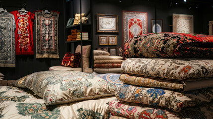 A comparison of bedding set exhibitions across different regions, focusing on design diversity and market trends.