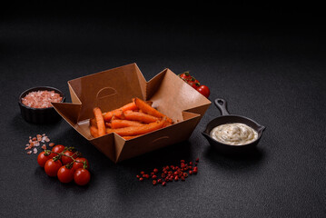 Delicious crispy sweet potato fries with salt, spices and herbs
