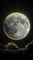 Fototapeta premium An image of a full moon in the sky with clouds in the foreground and stars in the background is commonly referred to as a nightscape It's a beautiful and peaceful scene that