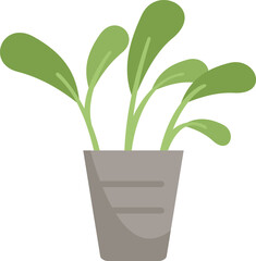Green plant with big leaves growing in a grey pot, a minimal illustration on a white background