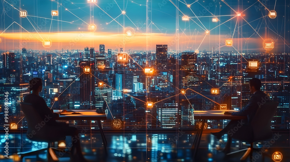 Poster global business structure of networking. analysis and data exchange customer connection, hr recruitm