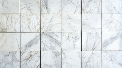 Elegant white marble tiles featuring subtle gray veins, offering a luxurious yet minimalist aesthetic. The square tiles create a seamless design with nearly invisible grout lines for a modern look.