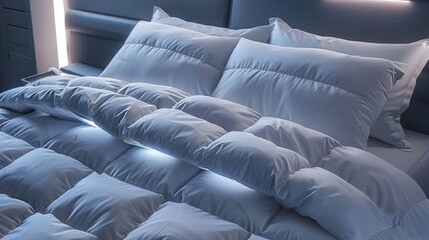 Fototapeta premium A comparison of high-tech bedding sets, highlighting the latest innovations in sleep comfort and health benefits.