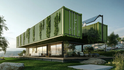 Fototapeta premium Container house, portable building, mobile buildings, green construction, container house, container building, container house
