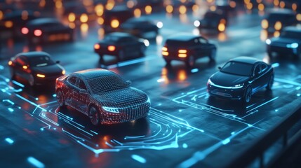 Intelligent car, intelligent vehicle and smart cars concept with smart phones. Symbol of the car and information via wireless communication with smart phoe