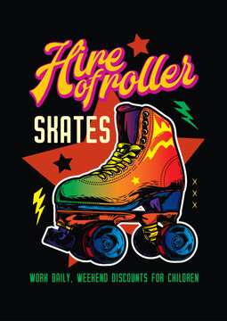 T-shirt or poster design. Roller skating drawn in a retro style. Original vector illustration in vintage style.