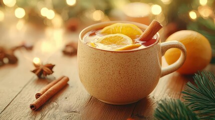 Two mugs of mulled wine with festive decor