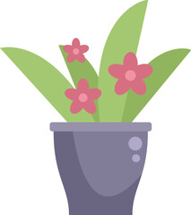Simple illustration of a plant with pink flowers growing in a pot, perfect for representing nature, gardening, or home decor