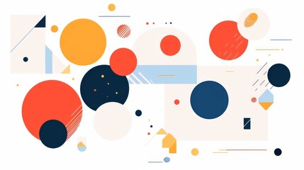 Obraz premium Abstract vector design set featuring colorful shapes and lines in blue, orange, green, red, and yellow against a white background. 