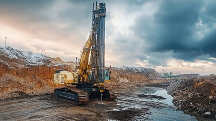 Professional drilling rig doing a geotechnical study of the terrain, Drillers doing drilling oil process with dirty work outfit.
