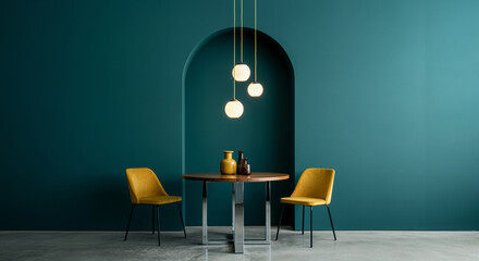 Dining table and chairs in modern interior design with stylish decor in a contemporary dining room