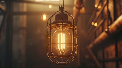 Vintage Industrial Light Fixture in a Rustic Setting - Powered by Adobe