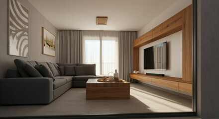 Cozy living room with modern interior design stylish furniture and bright natural light