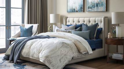A cozy and modern bedding set displayed in a stylish bedroom, showcasing comfort and design.