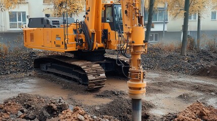 Professional drilling rig doing a geotechnical study of the terrain, Drillers doing drilling oil process with dirty work outfit.