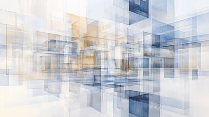 Abstract Artwork with Interlocking Blue and Beige Geometric Shapes