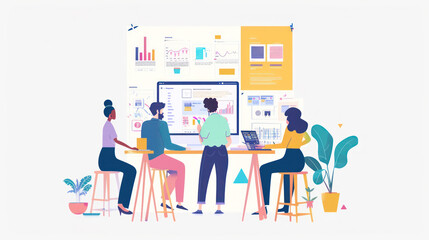 A creative team designing eye-catching ad visuals for a digital advertising campaign, focusing on brand identity and message clarity.