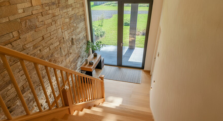 Stairs in modern architecture interior design with natural light and elegant decor