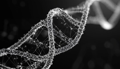 Dna Sequence: Wireframe Structure Mesh Of Dna Molecules. Editable Template Of Dna Code For Science And Technology Concept.  Illustration.