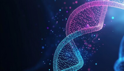 Wireframe Dna Molecules Structure Mesh: Editable Template For Dna Sequence With Science And Technology Concept In  Illustration.