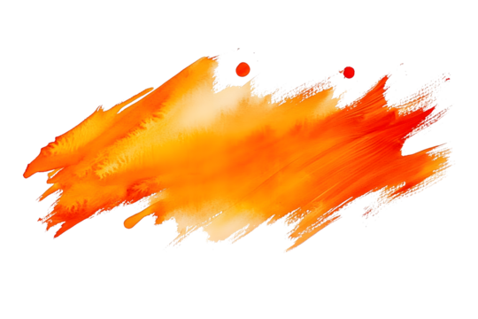 Orange watercolor paint smudge on white background separated