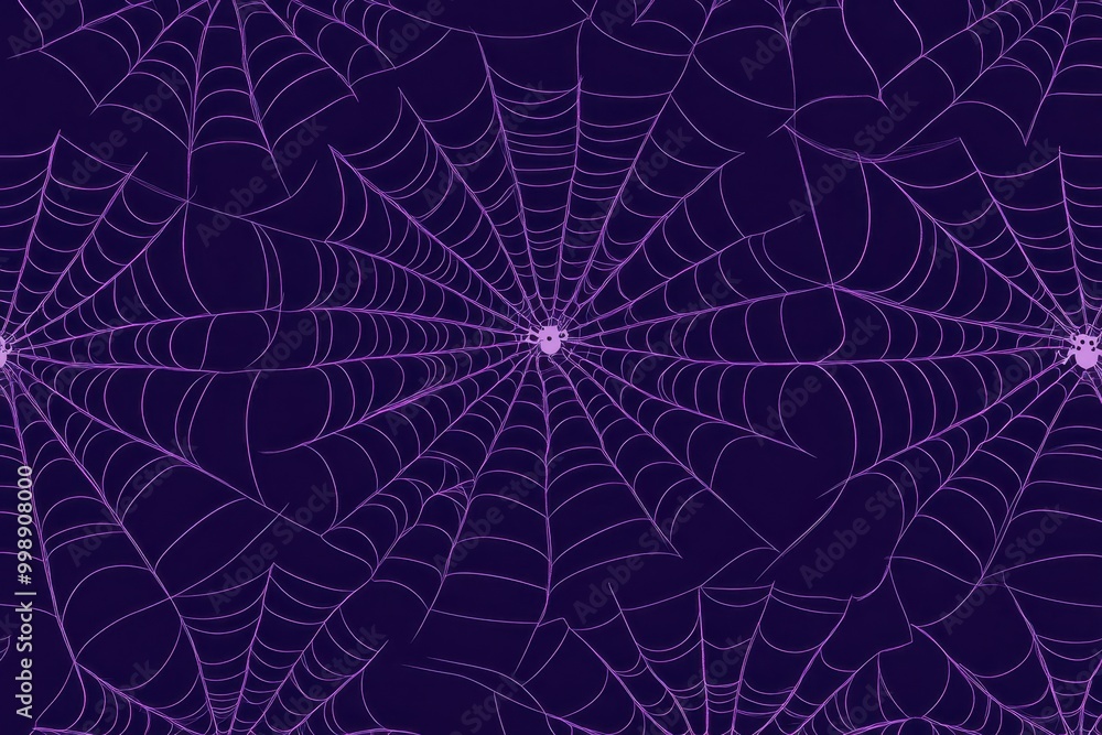 Wall mural purple background with spider webs, halloween pattern illustration of cobwebs on dark blue wallpaper