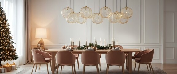 Christmas table setting. AI generated