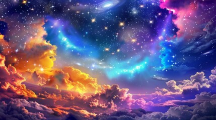 Celestial Dreamscape A Symphony of Stars and Clouds, starry night, cosmic, nebula