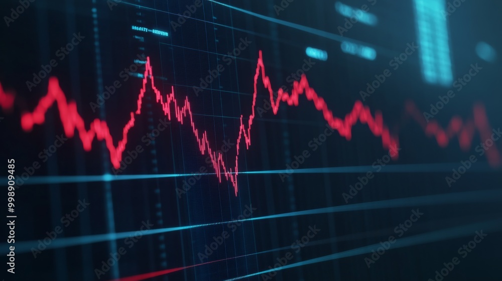 Aufkleber a digital screen displaying a floating trending line graph symbolizing rate cuts in financial market