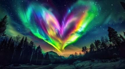Fototapeta premium Heart of the Aurora A Night Sky Symphony, Northern Lights, Aurora Borealis, Winter