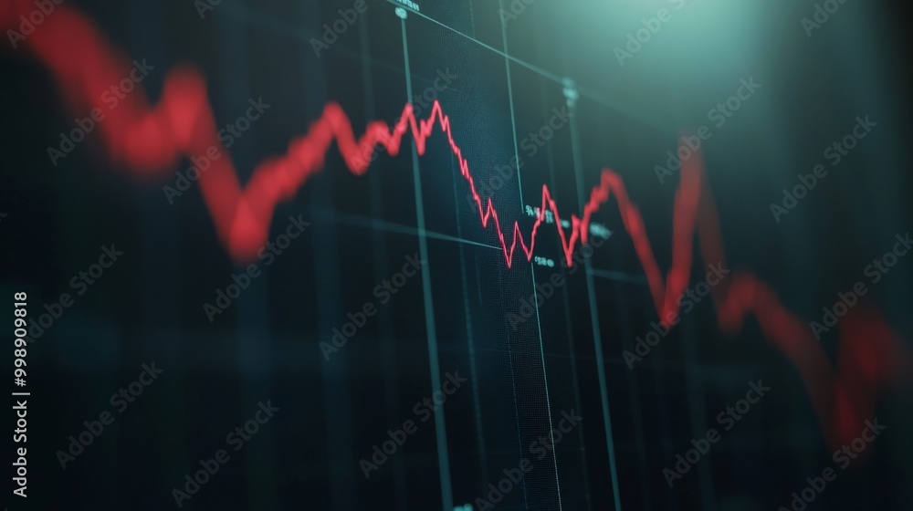 Aufkleber a digital screen displaying a floating trending line graph symbolizing rate cuts in financial market