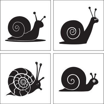 A black and white snail silhouette design set