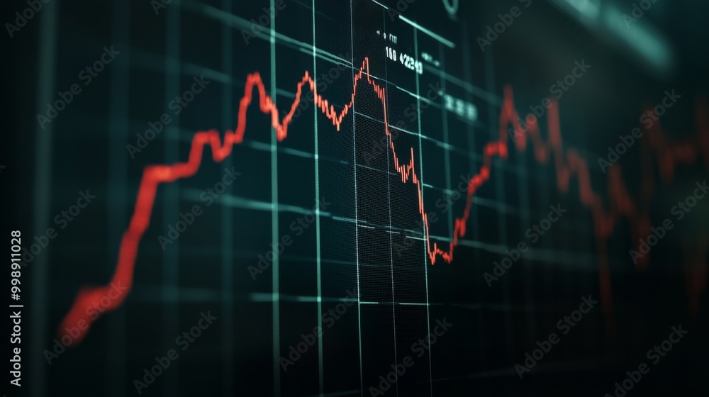 Aufkleber a digital screen displaying a floating trending line graph symbolizing rate cuts in financial market