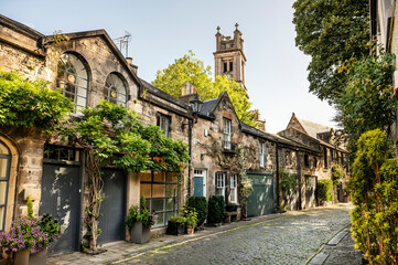 The Circus Lane at the suburb of Stockbridge in Edinburgh, Scotland, UK.