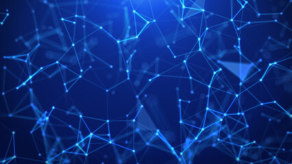 Blue plexus lines and dots connection. Digital technology, network connection futuristic visualization. Plexus background of blue glowing lines. Abstract technology, science, engineering.  © Alesia
