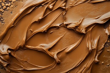 Captivating aerial shot of peanut butter crunch smears showcasing texture and color harmony
