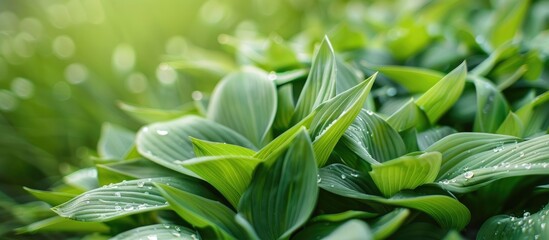 Obraz premium Green Grass Plant Petals Large Leaves In Spring Season