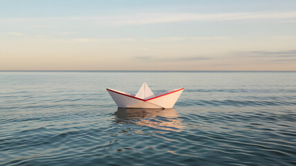 A Simple Paper Boat Floating on a Calm Sea