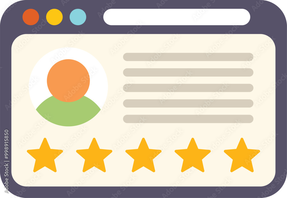 Poster icon of a website showing a customer review with a five star rating for excellent service and a job 